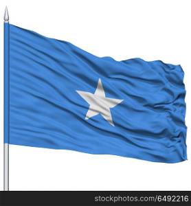 Somalia Flag on Flagpole , Flying in the Wind, Isolated on White Background