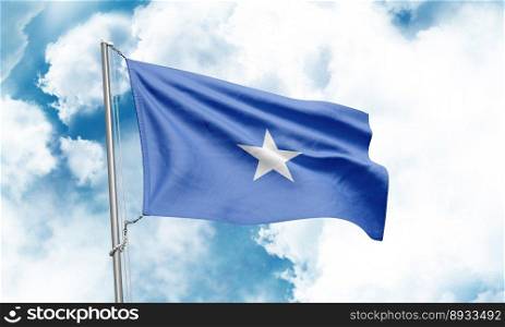 Somalia flag waving on sky background. 3D Rendering