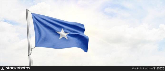 Somalia flag waving on sky background. 3D Rendering