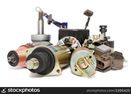 some auto spare parts against white background