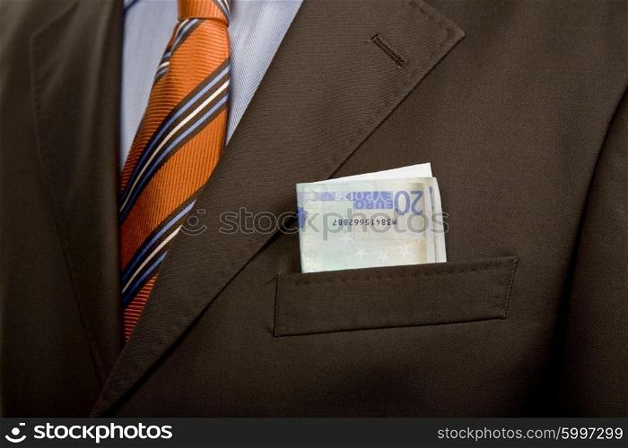 some bank notes in business man pocket