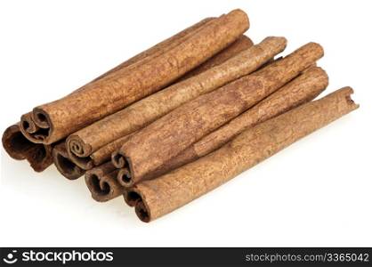 some cinnamon sticks on a white background
