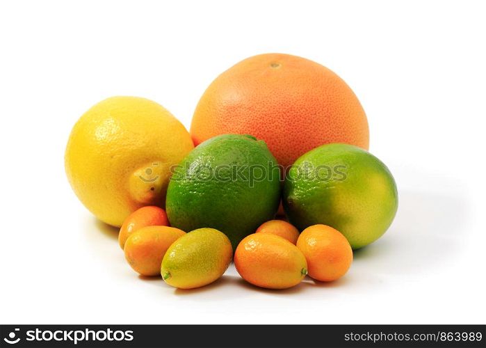 Some citrus fruits isolated on a white background