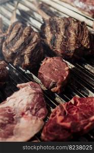 Some excellent pieces of Argentinian beef on a charcoal grill