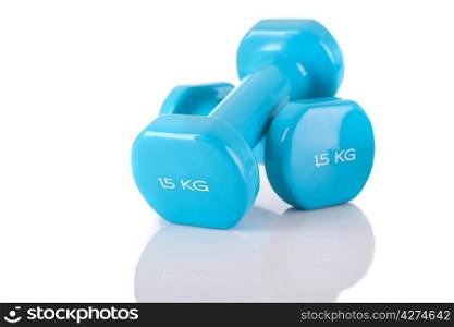 Some fitness equipment over a white background