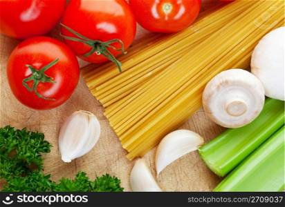 Some of the ingredients needed for cooking Italian food.
