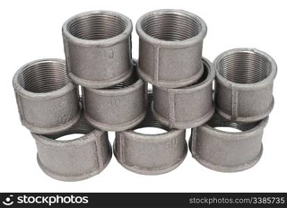 some short metal pipe unions with internal thread