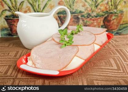 some slices of smoked ham with grass