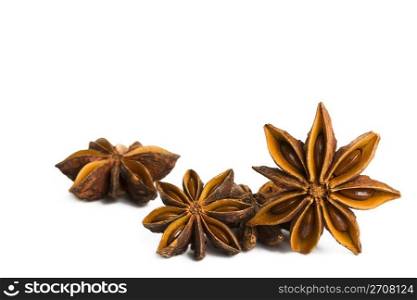 some star anise. some seasonal star anise on white background