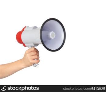 Someone with a Megaphone for proclaiming something isolated on white background