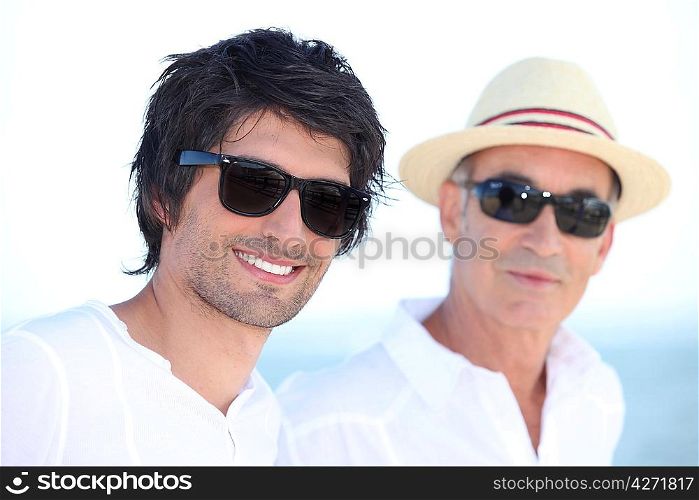 Son and father in summer