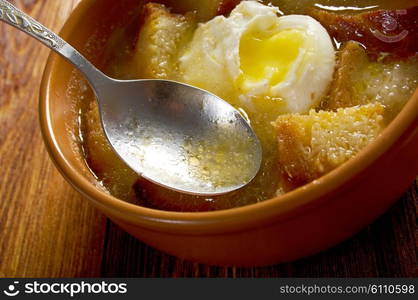 sopa de ajo , castilian garlic soup.farm-style