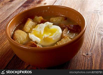 sopa de ajo , castilian garlic soup.farm-style