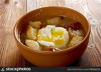 sopa de ajo , castilian garlic soup.farm-style