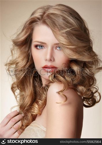 Sophisticated Woman with Perfect Skin and Flowing Blond Healthy Hair