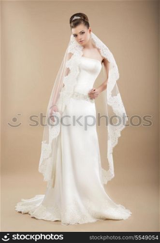 Sophistication. Perfect Bride in Wedding Dress and Veil