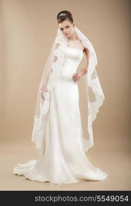 Sophistication. Perfect Bride in Wedding Dress and Veil