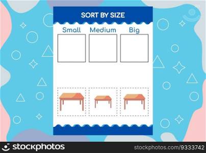 Sort images by size. Educational Worksheet For Kids.