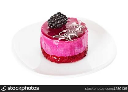 Souffle cake pink isolated on white background
