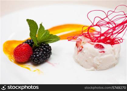 souffle from yogurt with strawberry and blackberry. yogurt souffle