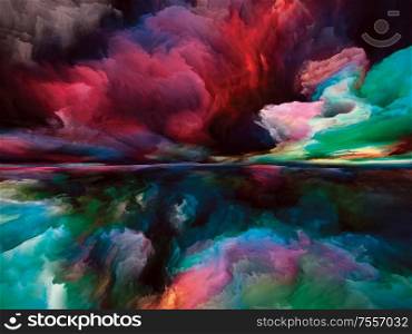 Soul is Multicolor. Landscapes of the Mind series. Artistic abstraction of bright paint, motion gradients and surreal mountains and clouds on the topic of life, art, poetry, creativity and imagination