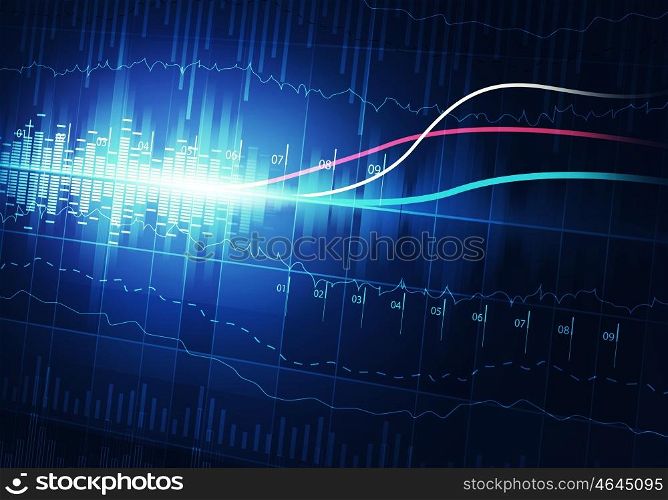 Sound equalizer background. Techno equalizer background with waves and streams