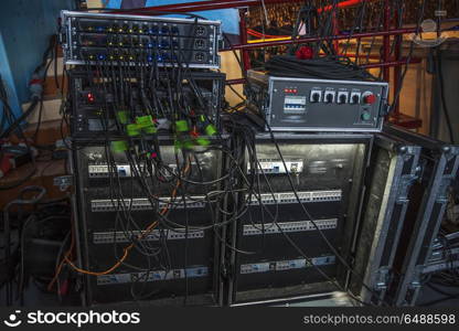 sound equipment at the concert. television shooting. sound equipment at the concert