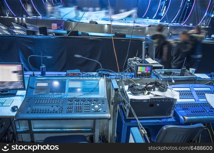 sound equipment at the concert. television shooting. sound equipment at the concert