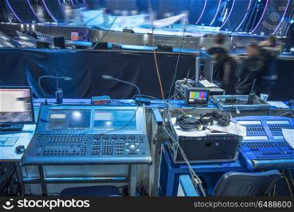 sound equipment at the concert. television shooting. sound equipment at the concert