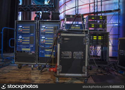 sound equipment at the concert. television shooting. sound equipment at the concert