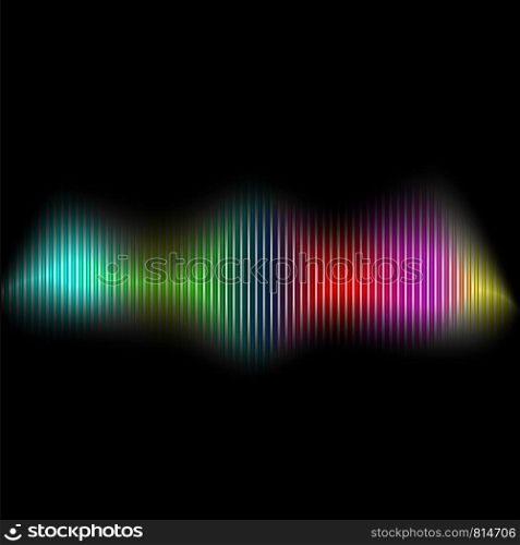 Sound Wave Colored Equalizer. Audio Digital technology, Pulse Musical Icon, Colorful Light Neon Technology Wave Concept on Black Background. Sound Wave Colored Equalizer. Audio Digital technology, Pulse Musical Icon, Colorful Light Neon Technology Wave Concept