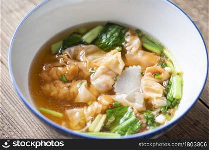 Soup bowl, Shrimp and pork dumpling soup with vegetable Asian food, Wonton soup, Thai and Chinese food