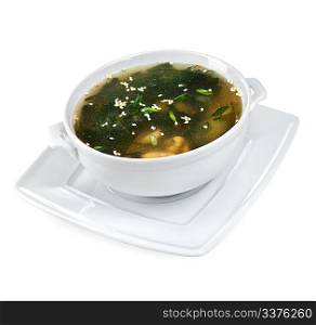 Soup from seafood on a white background