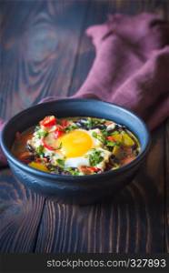 Soup of black beans and an egg