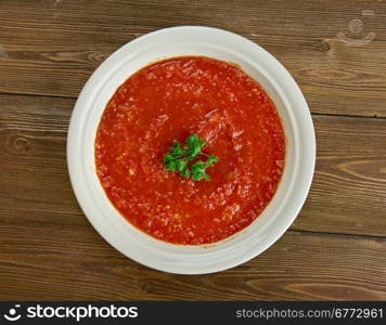 Soup of roasted tomatoes and onions.Australian cuisine