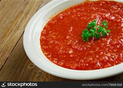 Soup of roasted tomatoes and onions.Australian cuisine