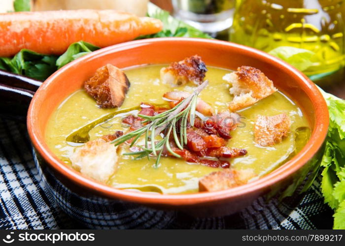 soup vegetable on bowl and ingredients