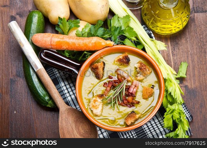 soup vegetable on bowl and ingredients