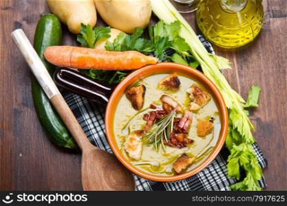 soup vegetable on bowl and ingredients