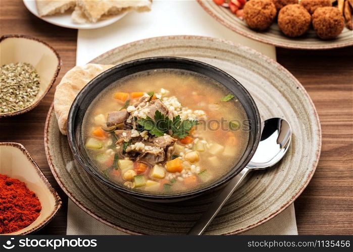 Soup with beef, chickpea and vegetables