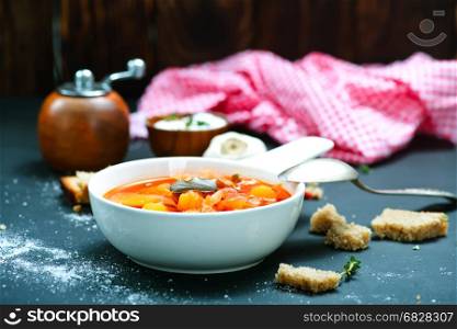 soup with beet and other vegetables, fresh soup in bowl