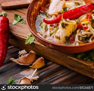 Soup with Chicken Broth with Noodles and Vegetables