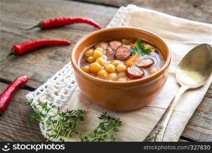 Soup with chickpeas and smoked sausage