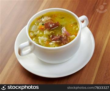 soup with smoked meat.close up