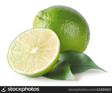 Sour green lime isolated on white background
