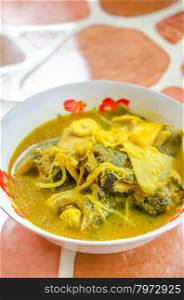 sour soup with fish and preserved bamboo shoot , thai southern style food