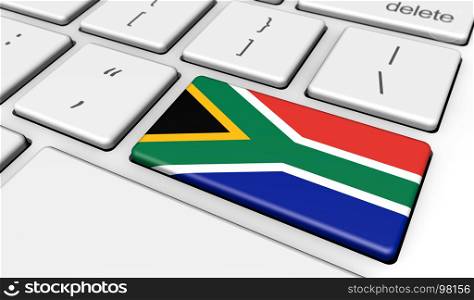 South Africa digitalization and use of digital technologies concept with the South African flag on a computer keyboard 3D illustration.