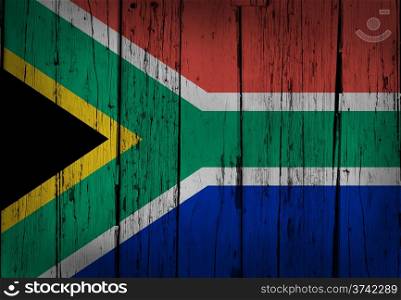 South Africa grunge wood background with flag painted on aged wooden wall.