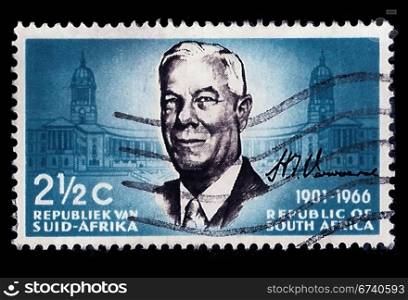 SOUTH AFRICA POSTAGE STAMP: Prime Minister H.F. Verwoerd 1901-1966 (so called farther of apartheid)