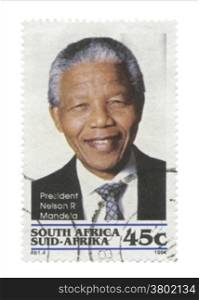 South Africa - President Nelson Mandela stamp becoming South African first black president, Pretoria 1994/05/10&#xA;
